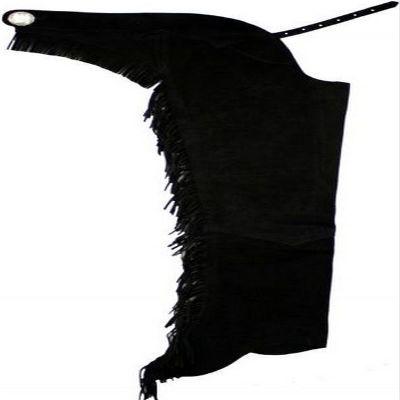 Showman Adult Suede Leather Chaps with Fringe (Black - Large)