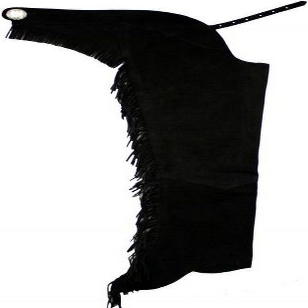 Showman Adult Suede Leather Chaps with Fringe (Black - Large)