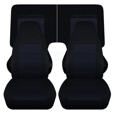 Totally Covers Compatible with 1982-1992 Chevy Camaro 2-Tone Seat Covers w Your Name/Text: Black & Navy Blue - Full Set Coupe/Convertible Solid/Split Bench Chevrolet