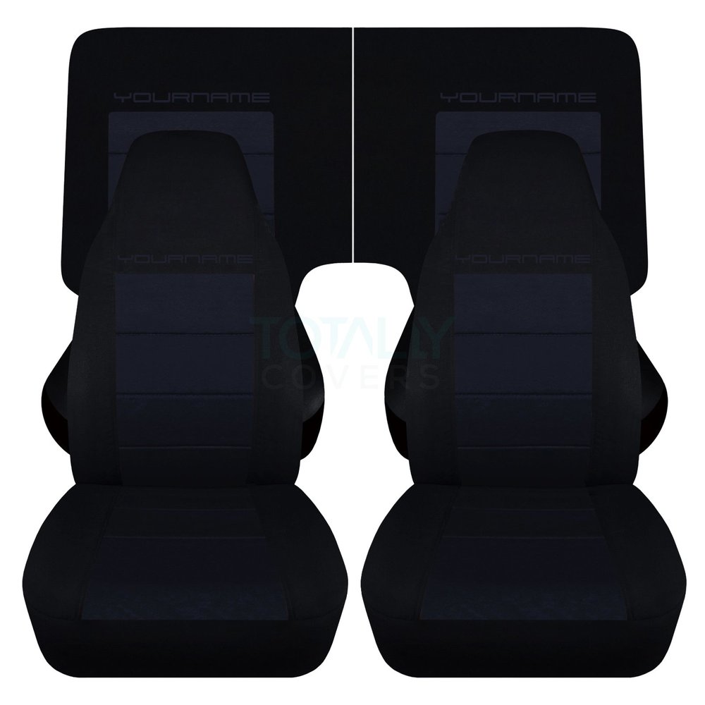 Totally Covers Compatible with 1982-1992 Chevy Camaro 2-Tone Seat Covers w Your Name/Text: Black & Navy Blue - Full Set Coupe/Convertible Solid/Split Bench Chevrolet