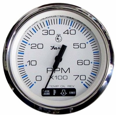 Faria Beede Instruments 33860 4 in. Chesapeake White Stainless Steel Tachometer with Suzuki Monitor - 744;000 RPM