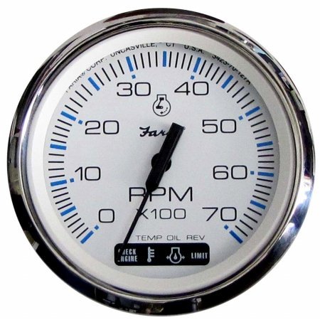 Faria Beede Instruments 33860 4 in. Chesapeake White Stainless Steel Tachometer with Suzuki Monitor - 744;000 RPM