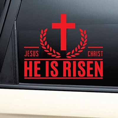 Nashville Decals Jesus Christ He is Risen Christian Vinyl Decal Laptop Car Truck Bumper Window Sticker - Red