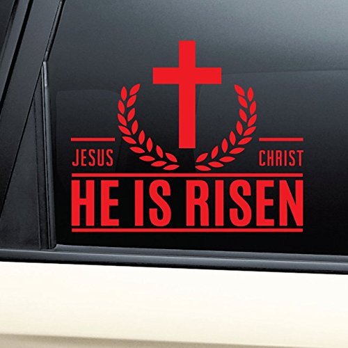 Nashville Decals Jesus Christ He is Risen Christian Vinyl Decal Laptop Car Truck Bumper Window Sticker - Red