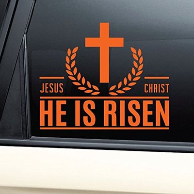 Nashville Decals Jesus Christ He is Risen Christian Vinyl Decal Laptop Car Truck Bumper Window Sticker - Orange