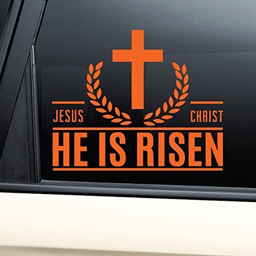 Nashville Decals Jesus Christ He is Risen Christian Vinyl Decal Laptop Car Truck Bumper Window Sticker - Orange