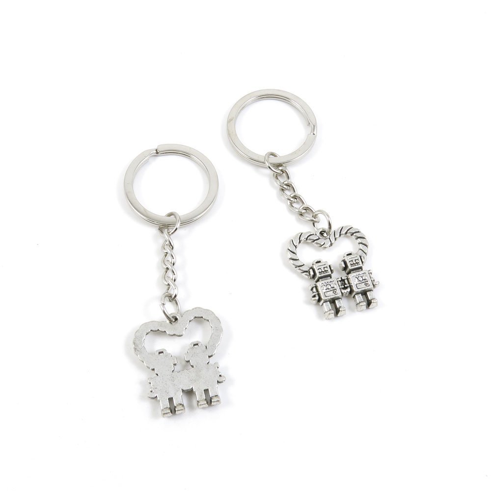 2 Pieces Keyring Keychain Keytag Key Ring Chain Tag Door Car Wholesale Jewelry Making Charms B2WN6 Robot Lover