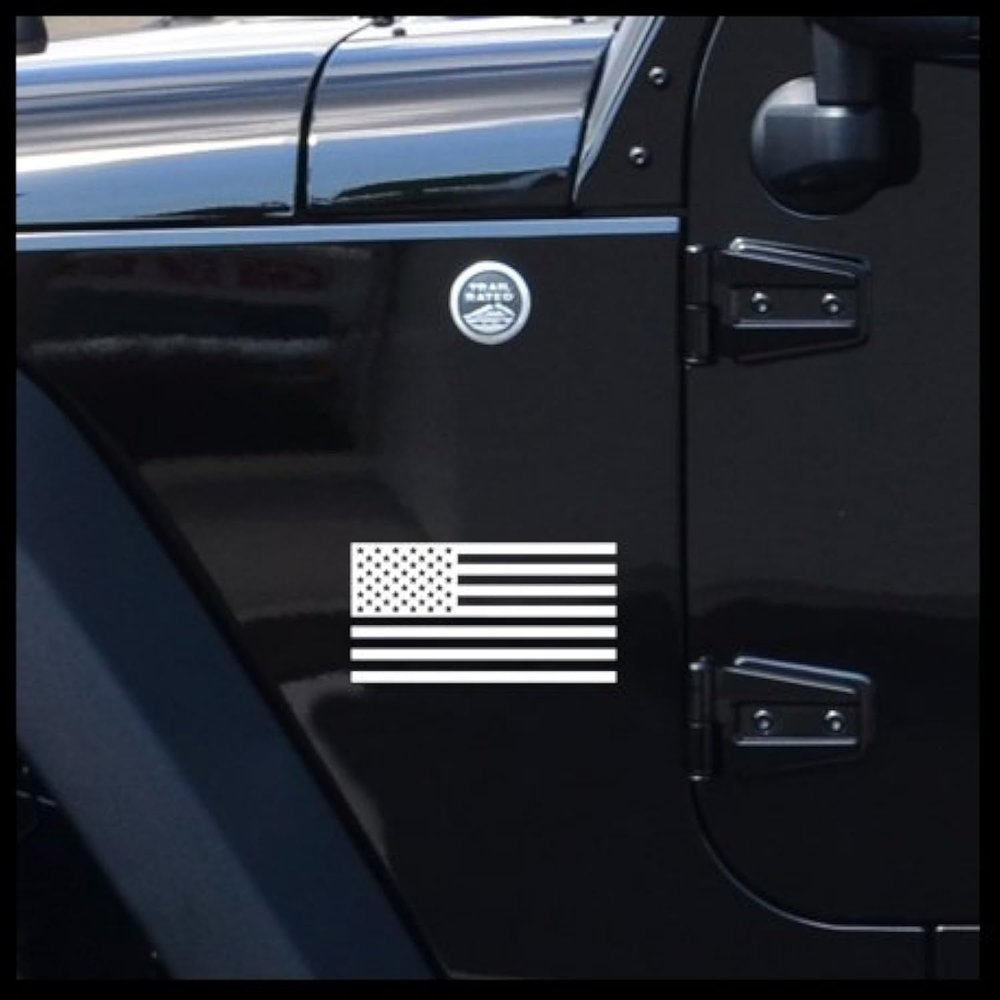 American Flag Vinyl Decal 2 Pack - USA Patriotic Sticker for Car, Truck, Window, Laptop, Bumper, Hardhat, Toolbox (White 3.8" x 7.2") Made in USA