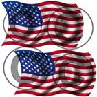 2 (Two) 5" American Flag Wavy Waving Sticker rh