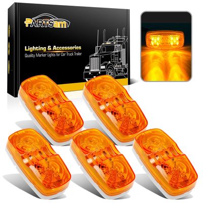 Partsam 5pcs Amber 10 LED Marker Light, Double Bullseye, [DOT Approved] Rectangle Clearance Lights for Trailer Truck Camper RV 12V