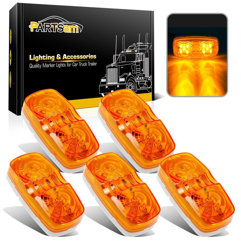 Partsam 5pcs Amber 10 LED Marker Light, Double Bullseye, [DOT Approved] Rectangle Clearance Lights for Trailer Truck Camper RV 12V