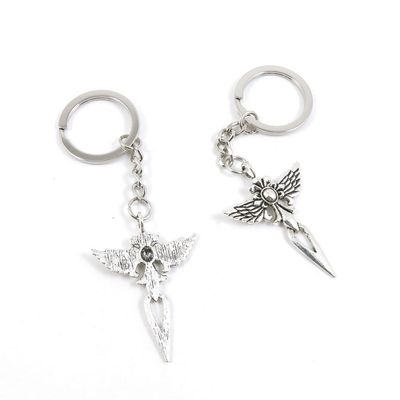 5 Pieces Keyring Key Ring Y6FF7 Angel Sword Latin Cross Keychain Automotive Car Door Key Tags Findings Charms Chains