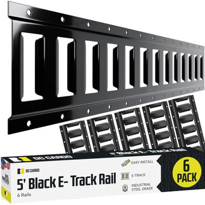 E Track Tie Down Rail Kit 5' (6 Pack) for Garages, Vans, Trailers, Motorcycle Tie Downs, ATV Mountings - ETrack Bar Rails Powder-Coat Black - Secure Cargo & Heavy Loads Up to 2,000 lbs