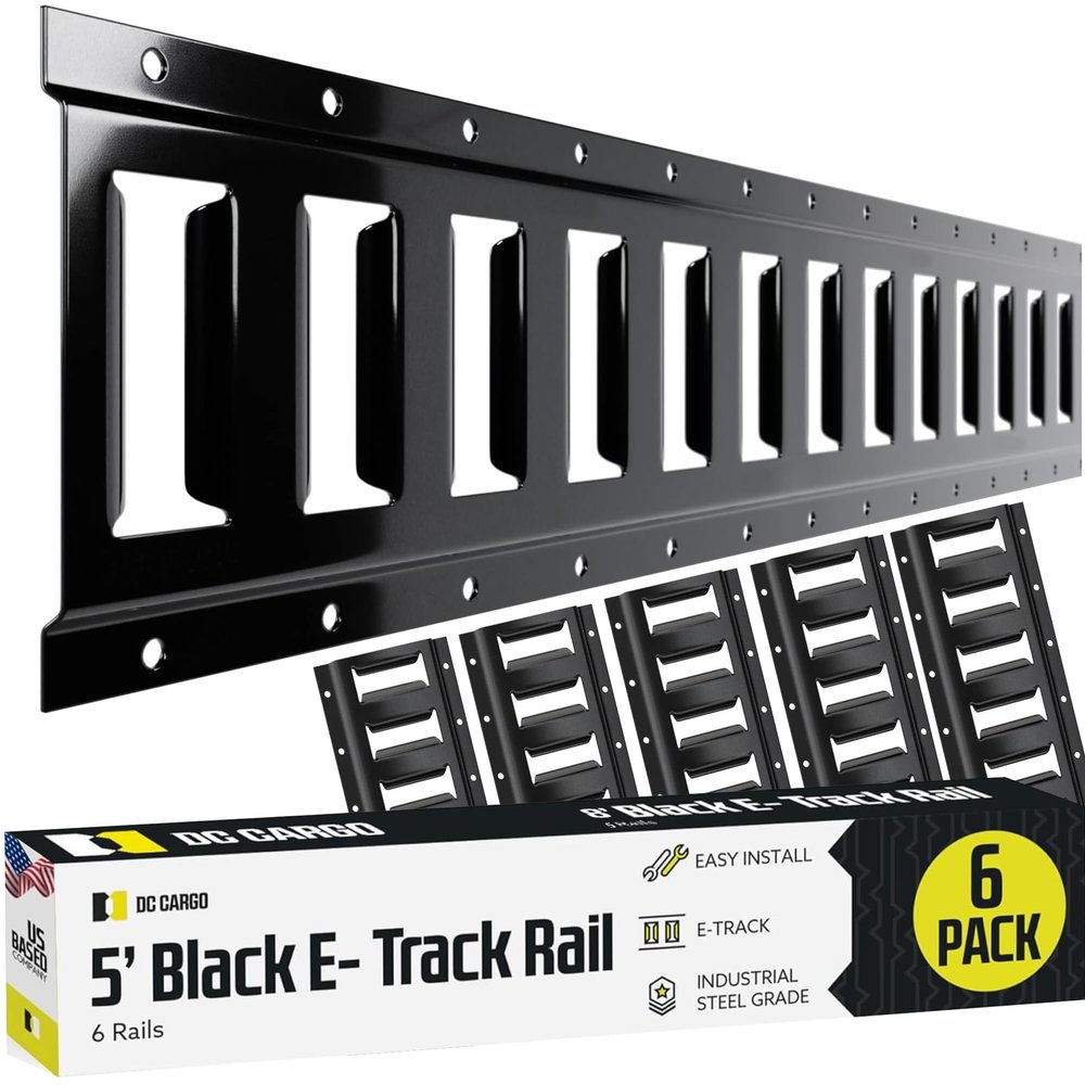 E Track Tie Down Rail Kit 5' (6 Pack) for Garages, Vans, Trailers, Motorcycle Tie Downs, ATV Mountings - ETrack Bar Rails Powder-Coat Black - Secure Cargo & Heavy Loads Up to 2,000 lbs