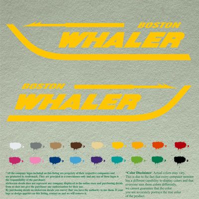 Pair of Boston Whaler Compatible Replacement Decals Vinyl Stickers Boat Outboard Motor Set of 2 (18" X 3.75", Yellow 021)
