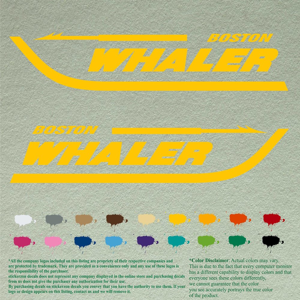 Pair of Boston Whaler Compatible Replacement Decals Vinyl Stickers Boat Outboard Motor Set of 2 (18" X 3.75", Yellow 021)