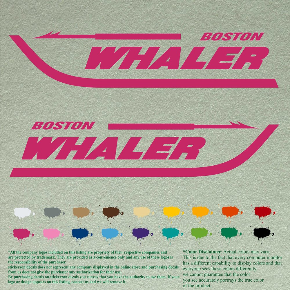 Pair of Boston Whaler Compatible Replacement Decals Vinyl Stickers Boat Outboard Motor Set of 2 (24" X 5", Pink 041)