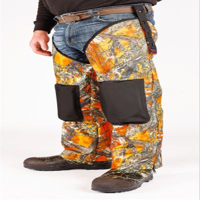 DeHaus Performance Work Gear Hunting Chaps- Integrated Knee Pad, True Timber Camo Pattern, Oversized 3/4" Thick Foam Pad with Ballistic Nylon Cap (True Timber- MC2 Blaze, S/M; 24" Thigh)
