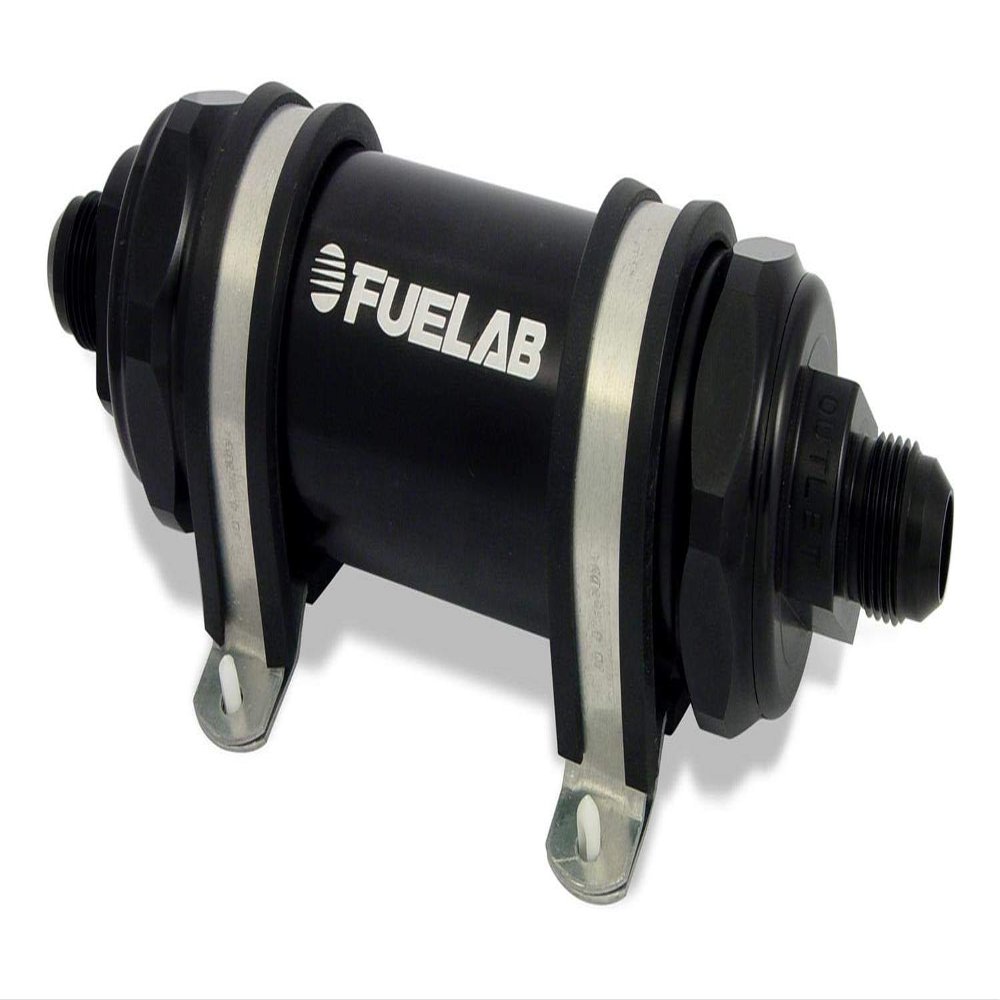 Fuelab - 828 In-Line Fuel Filter Long -12AN In/Out 40 Micron Stainless - Black (82814-1)