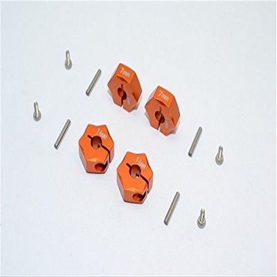 Aluminum Wheel Hex Adapter 14mmx7mm - 4Pcs Set Orange
