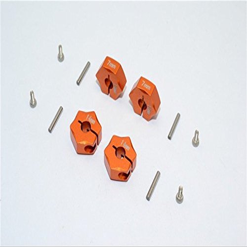 Aluminum Wheel Hex Adapter 14mmx7mm - 4Pcs Set Orange