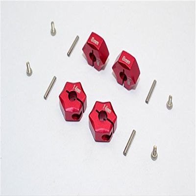 Aluminum Wheel Hex Adapter 14mmx8mm - 4Pcs Set Red