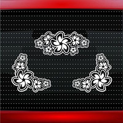 Hibiscus #17 Plumeria Corner Set Cute Hawaiian Car Sticker Truck Window Vinyl Decal Color: Green
