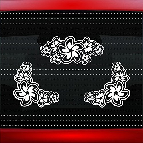 Hibiscus #17 Plumeria Corner Set Cute Hawaiian Car Sticker Truck Window Vinyl Decal Color: Green