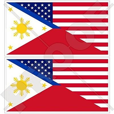 USA United States of America & Philippines, American-Philippine Flag 4" (100mm) Vinyl Bumper Stickers Decals x2