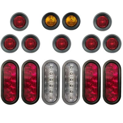 Johnson Trailer Parts LED Light Kit for Trailers Trucks RV - Oval Stop/Turn/Tail Lights - Oval Reverse Lights - 2" Round Amber Lights - 2" Round Red Lights (Over 80" Width) (Grommet Mounted)