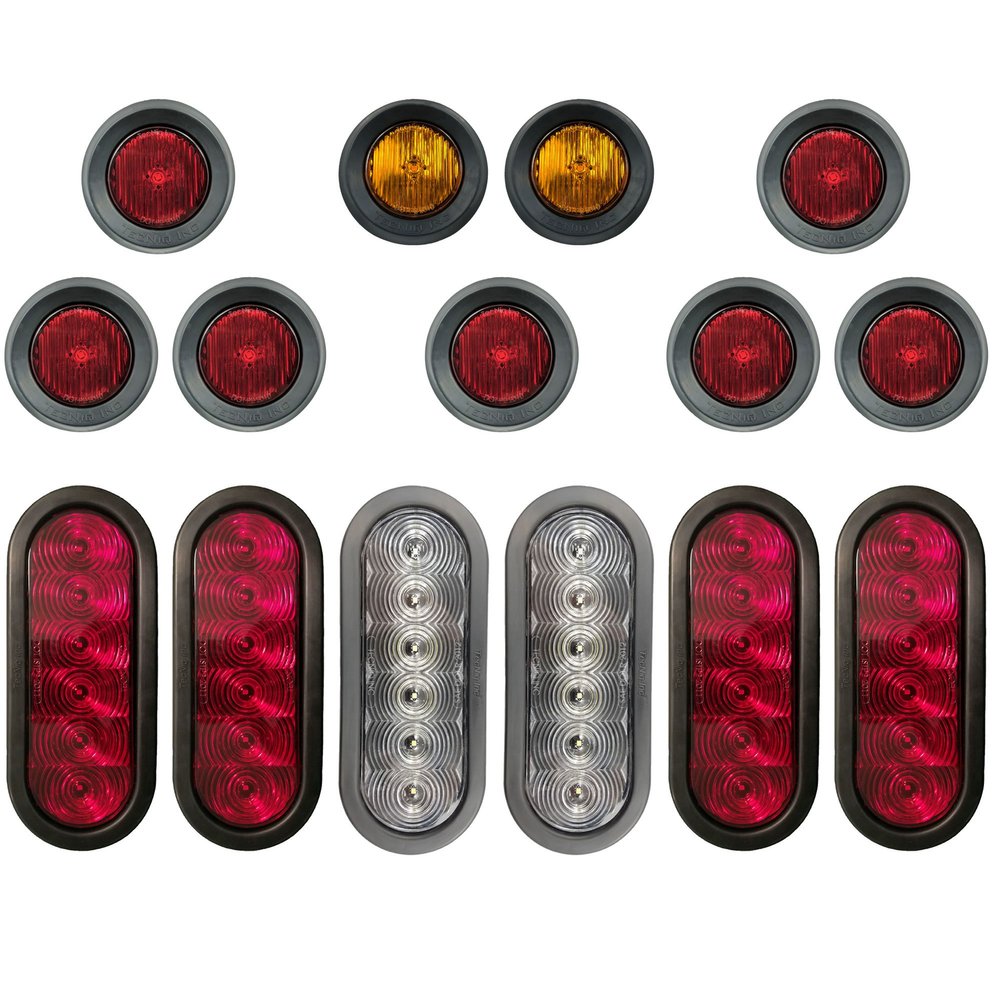 Johnson Trailer Parts LED Light Kit for Trailers Trucks RV - Oval Stop/Turn/Tail Lights - Oval Reverse Lights - 2" Round Amber Lights - 2" Round Red Lights (Over 80" Width) (Grommet Mounted)
