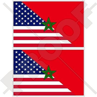 USA United States of America & Morocco Maroc, American-Moroccan Flag 4" (100mm) Vinyl Bumper Stickers Decals x2