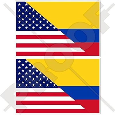 USA United States of America & Colombia, American-Colombian Flag 4" (100mm) Vinyl Bumper Stickers Decals x2