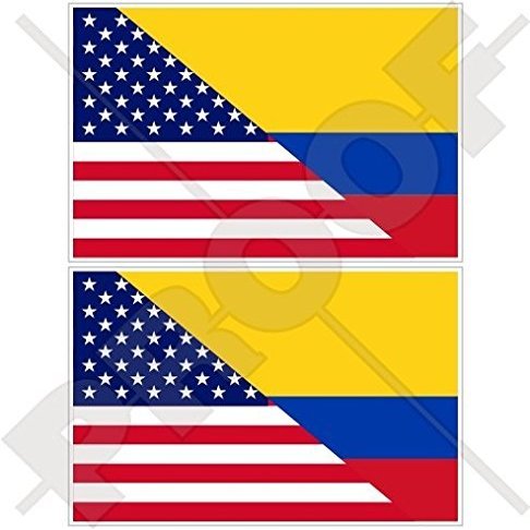 USA United States of America & Colombia, American-Colombian Flag 4" (100mm) Vinyl Bumper Stickers Decals x2