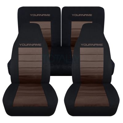 Totally Covers Compatible with 1994-2004 Ford Mustang 2-Tone Seat Covers w Your Name/Text: Black & Brown - Full Set Coupe/Convertible Solid/Split Bench 4th Gen
