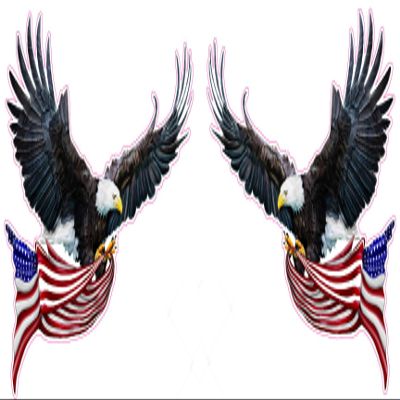 Soaring Eagle Flying with American Flag Large Pairs 12" inch Each Decal from The United States