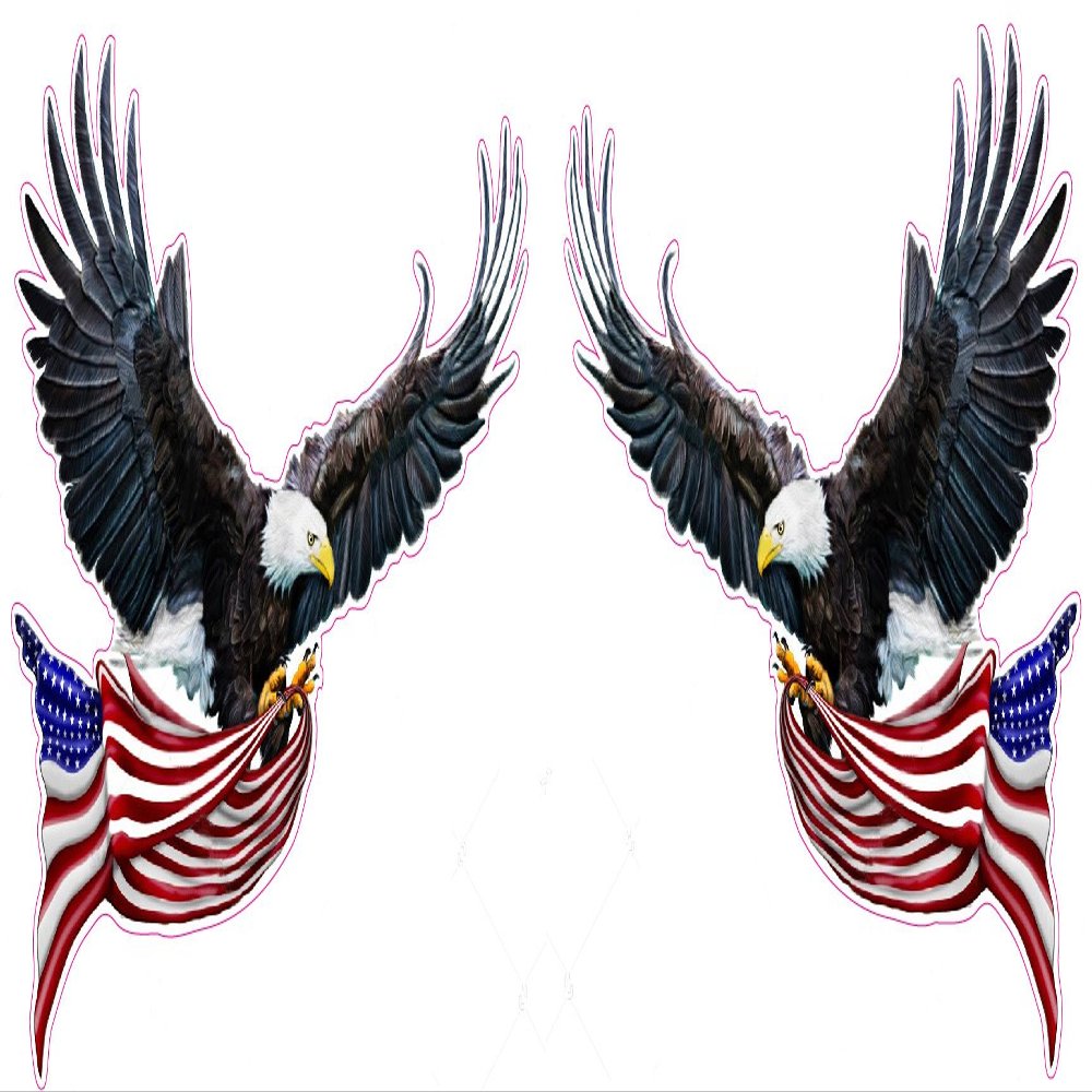 Soaring Eagle Flying with American Flag Large Pairs 12" inch Each Decal from The United States