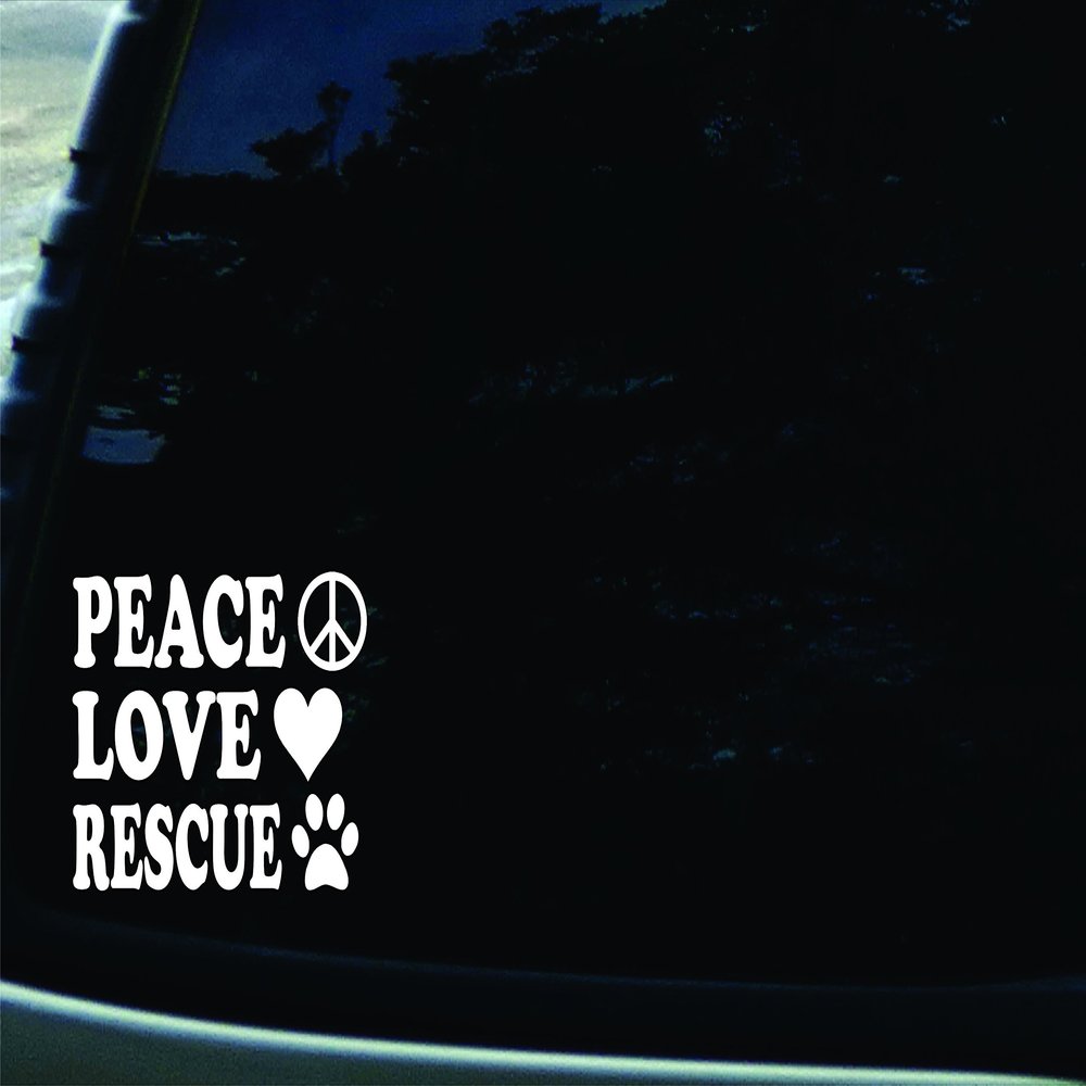 5.5" X 4" Peace Love Rescue Vinyl DIE Cut Decal for Your Car, Truck, Laptop, Window