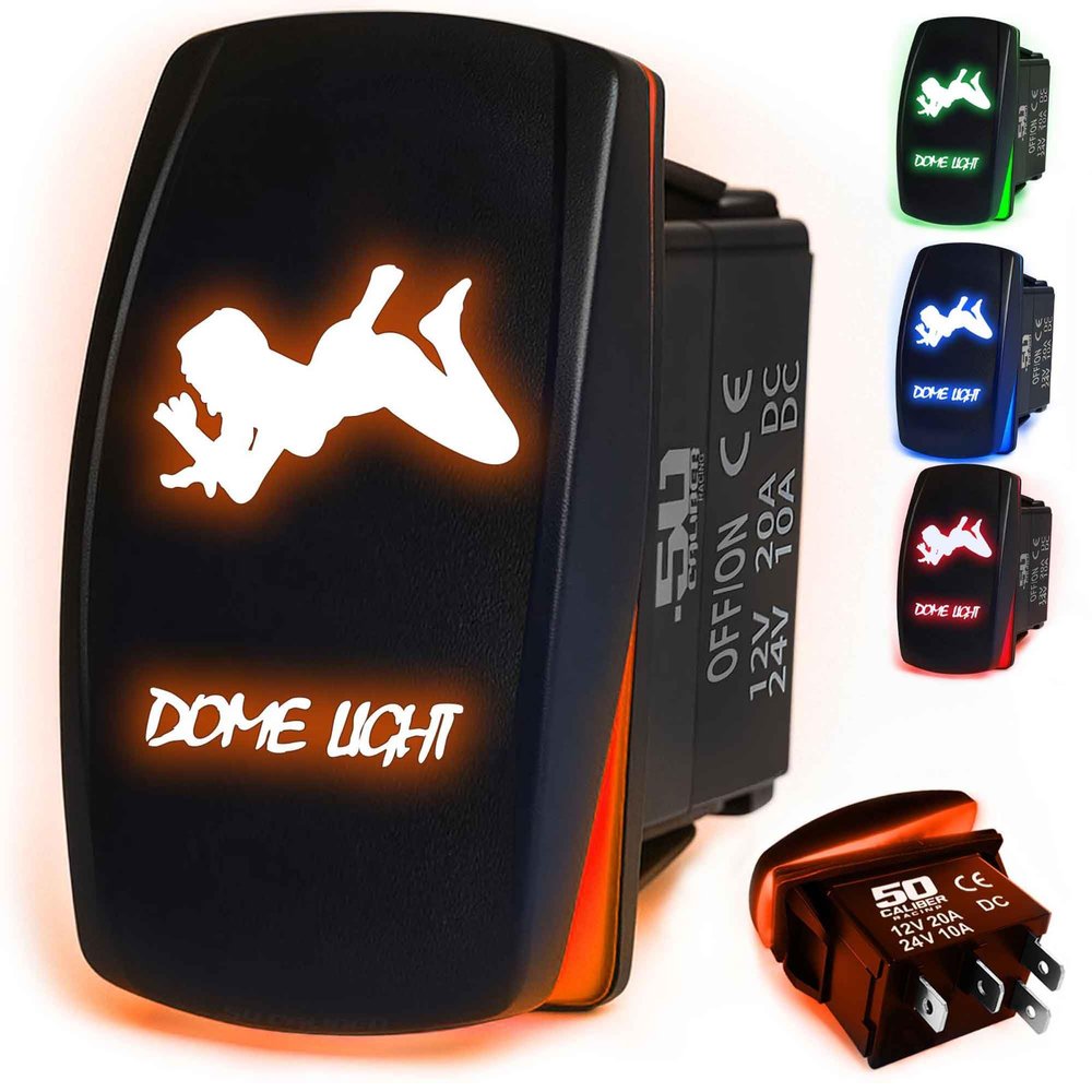 Waterproof Rocker Switch ON/Off, LED Backlit with Etched Design 12v UTV Rock Light Switch, Auto, Boat 20A Variation (Blue, Dome Light)