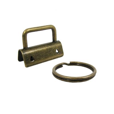 10 Key Fob Hardware with Key Rings Sets - 1" or 1.25" - Antique Brass (1.25")