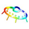 UFO Flying Saucer Alien - Vinyl Decal Sticker - 6" x 3.75" - Tie Dye view 1