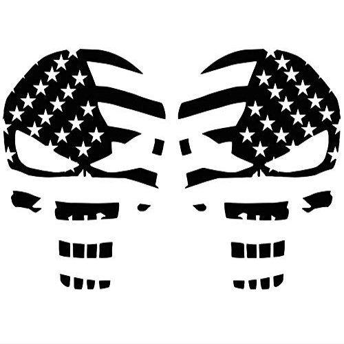 Waving Flag Skull Decal Pair Set Matte Black Universal Fit 8" Tall Fits: Wrangler JK TJ JL
