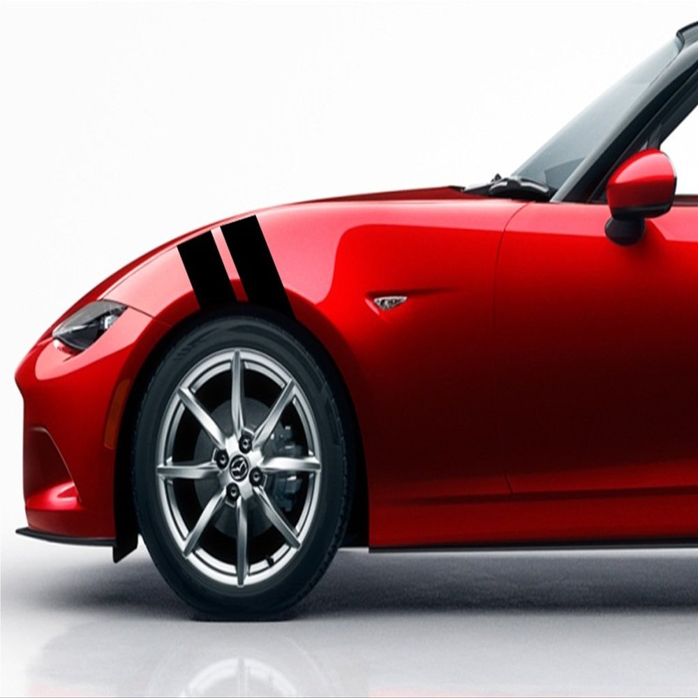 4 Inch Fender Bars Vinyl Racing Stripes Decals, Fits Mazda Miata and Most Cars, Driver Side, Black