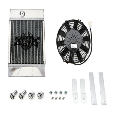 CSF Radiator, 10.5 in W x 14.5 in H x 5.625 in D, Single Pass, Top Center Inlet, Top Center Outlet, Fan/Shroud Included, Aluminum, Polished, Universal, Each