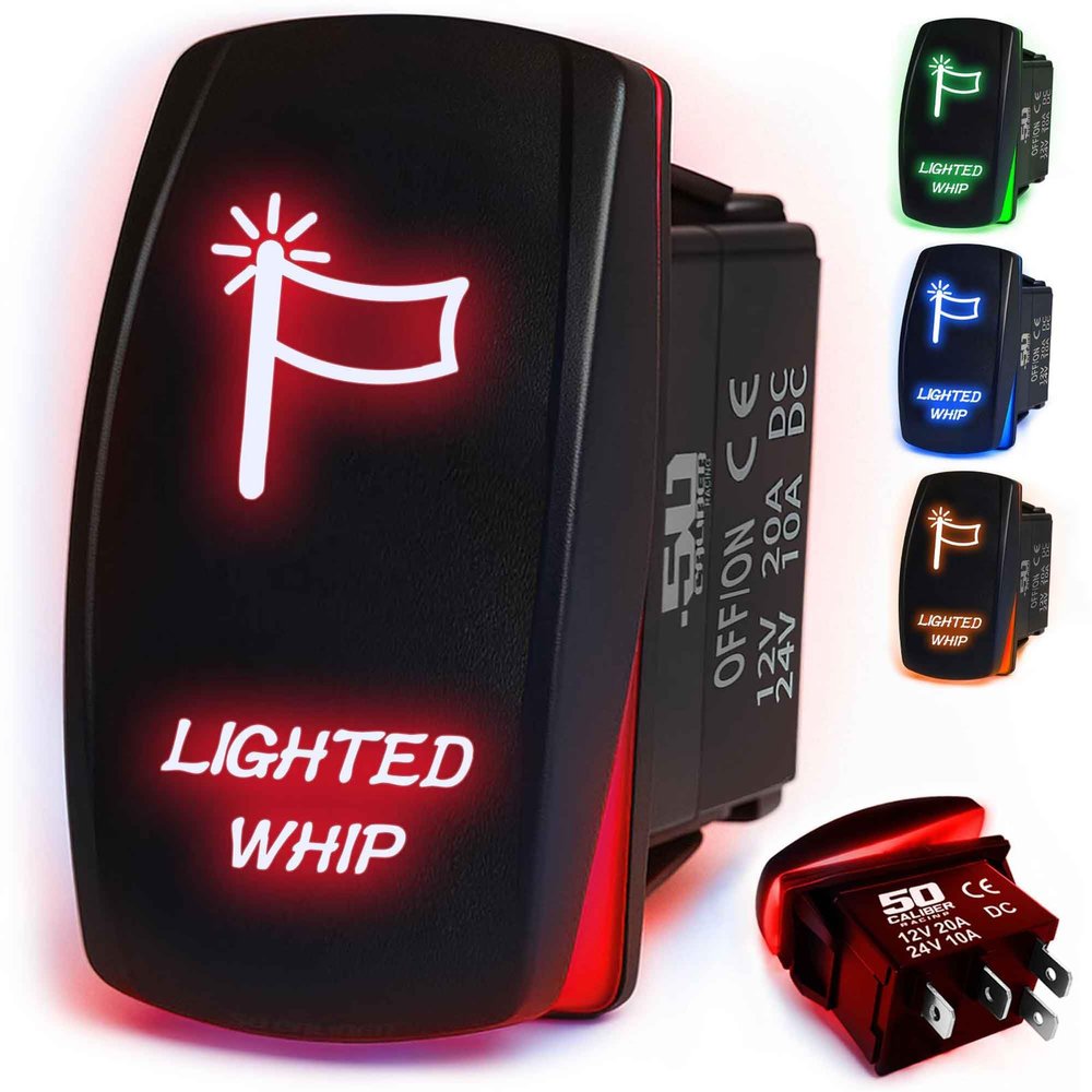 Whip Lights Rocker Switch ON/Off LED Backlit Lighted Whip Switch 12v UTV, Auto, Boat 20A RZR X3 UTV SXS Dune Buggy sandrail Golf cart (5361A23 Red)