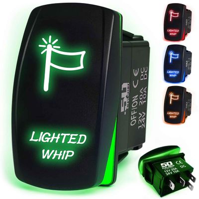 Whip Lights Rocker Switch ON/Off LED Backlit Lighted Whip Switch 12v UTV, Auto, Boat 20A RZR X3 UTV SXS Dune Buggy sandrail Golf cart (5361A24 Green)