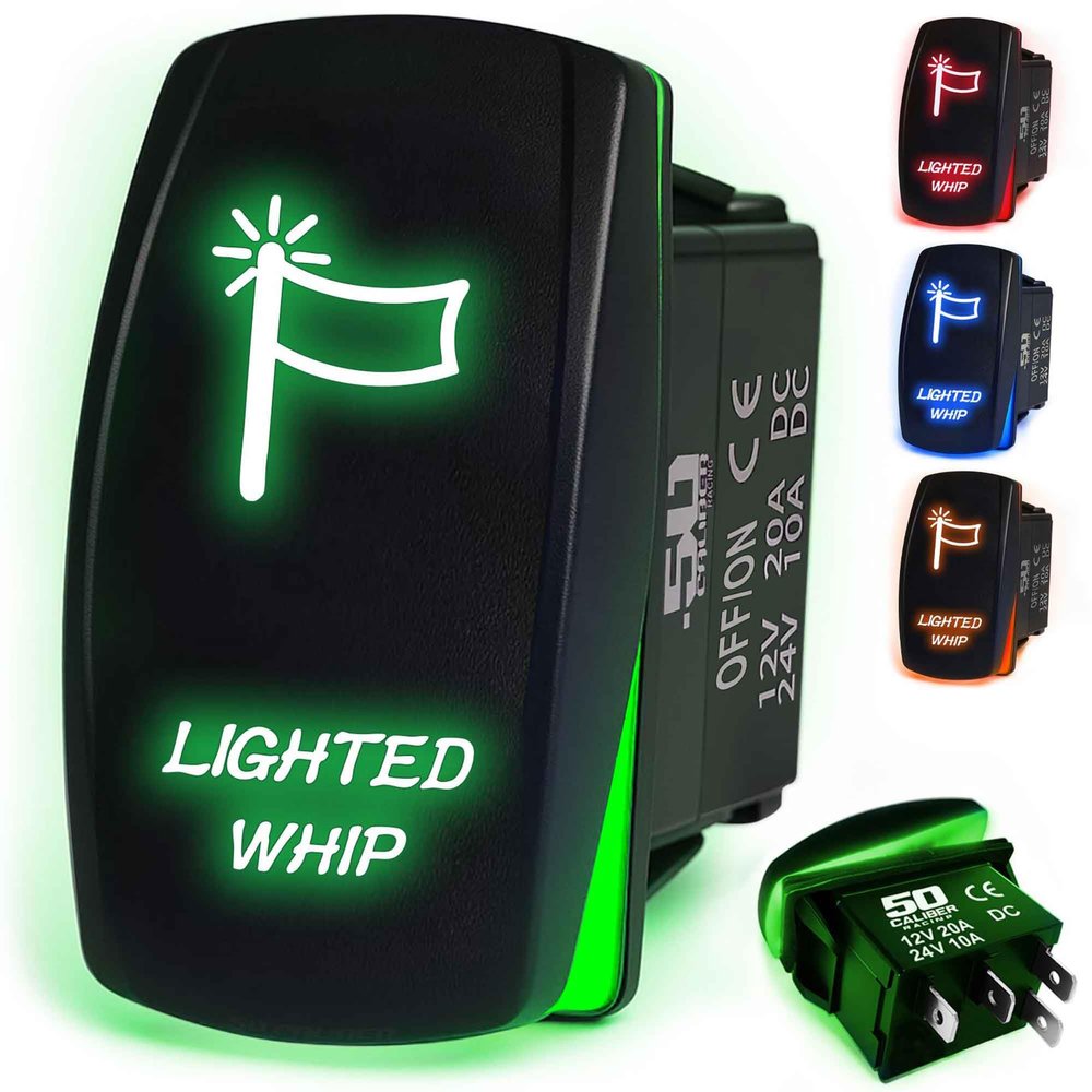Whip Lights Rocker Switch ON/Off LED Backlit Lighted Whip Switch 12v UTV, Auto, Boat 20A RZR X3 UTV SXS Dune Buggy sandrail Golf cart (5361A24 Green)