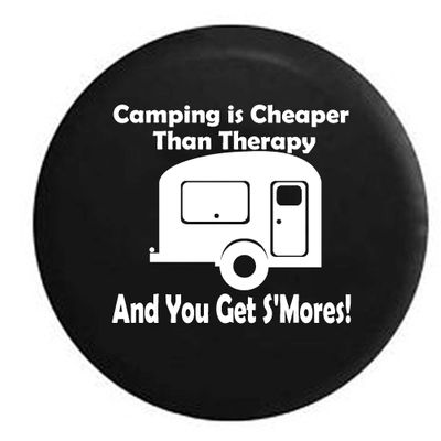 Pike Outdoors Camping is Cheaper Than Therapy & You Get S'Mores Camper RV Travel Spare Tire Cover Black 27.5 in