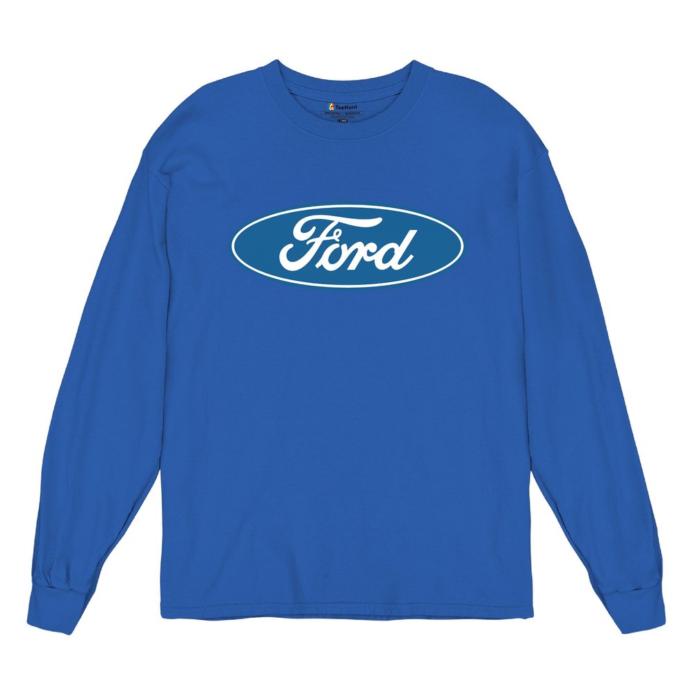 Licensed Ford Logo Long Sleeve Novelty T-Shirt FoMoCo Truck Mustang Performance Royal Blue Small