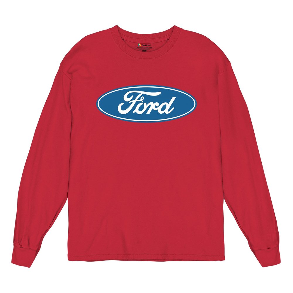 Licensed Ford Logo Long Sleeve Novelty T-Shirt FoMoCo Truck Mustang Performance Red Small
